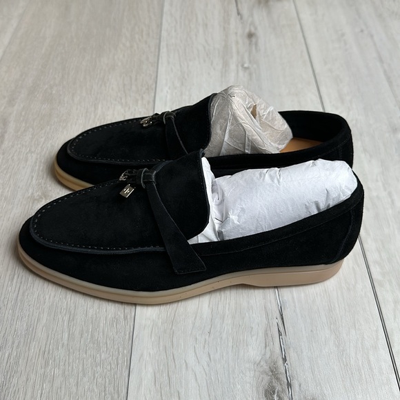 Loro Piana Black Suede Summer Charms Walk Slip On Loafers‎ Black 7.5W 6.5M NWT - Picture 9 of 12